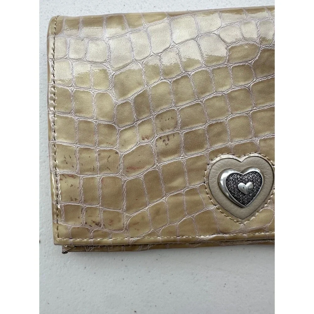 Brighton Bellissimo Heart Glossy Crocodile Embossed Leather Folio Wallet